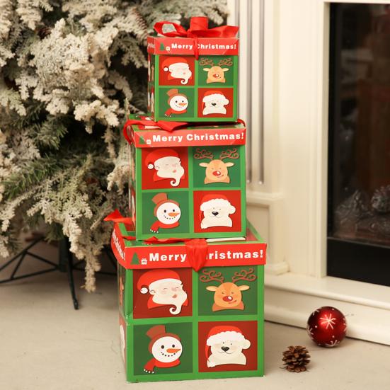 Yousheng 3 шт. рождественские штабелируемые подарочные коробки рождественская елка Санта снеговик гнездо коробка с крышками праздничные принадлежности для вечеринок на Рождество свадьбы годовщины