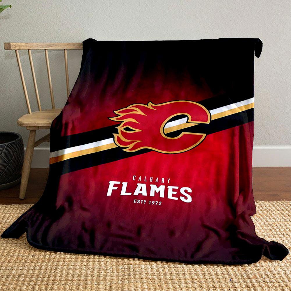 Calgary Flames Logo on Red Background Patterned blanket, flannel, suitable for all seasons, home decor, warm and cozy