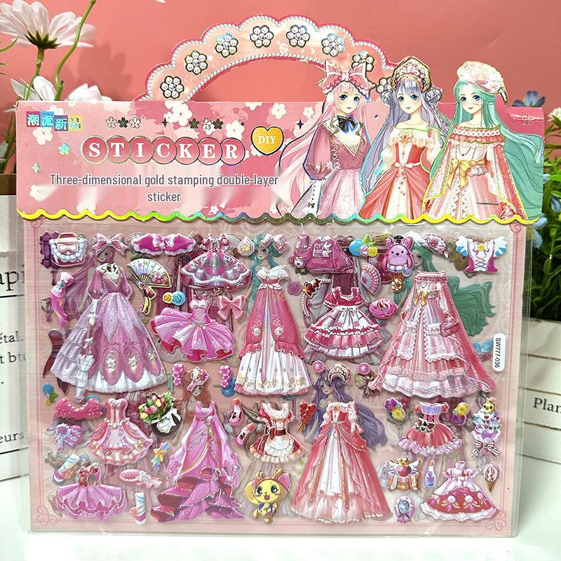 Princess Dress-Up 3D Sticker Set: Double-Layer Cartoon Character Dress and Paint Kit for Kids