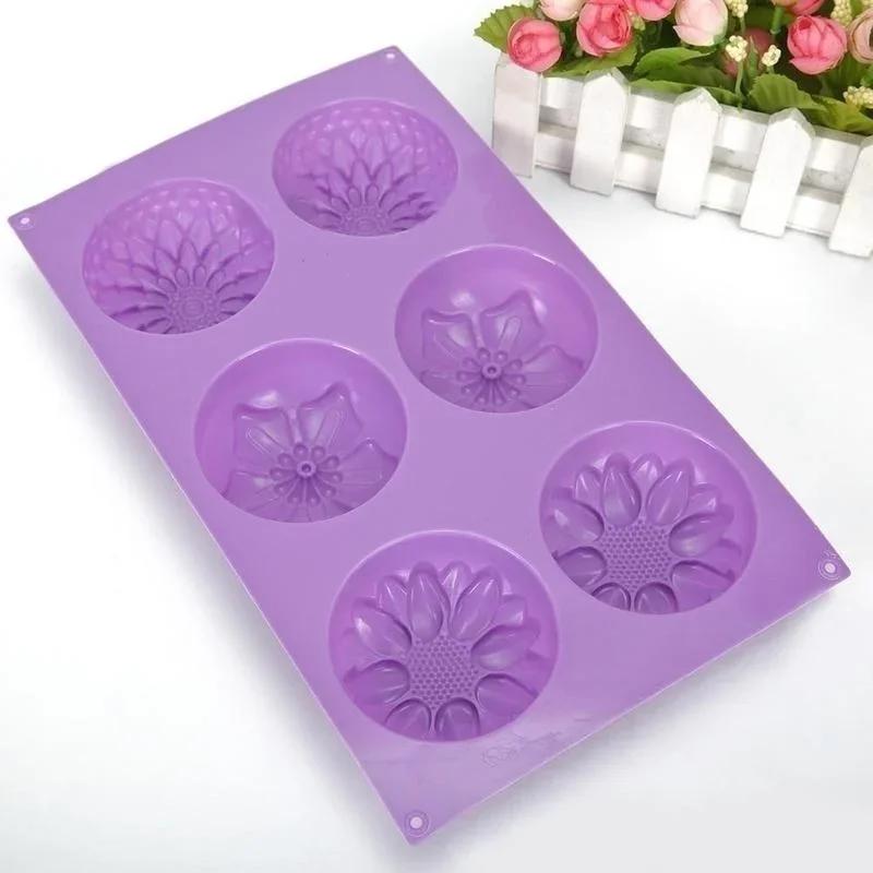 Silicone Cake Mold Handmade Soap Mold 6 Grids 3 Different Flowers Pastry Baking Utensils DIY Mold Random Colors