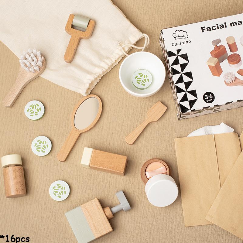 Wooden Pretend Play Makeup Toys For Girls Simulation Cosmetics Kit Toddler Lipstick Eye Shadow Sets Beauty Dress Up Gift For Kid