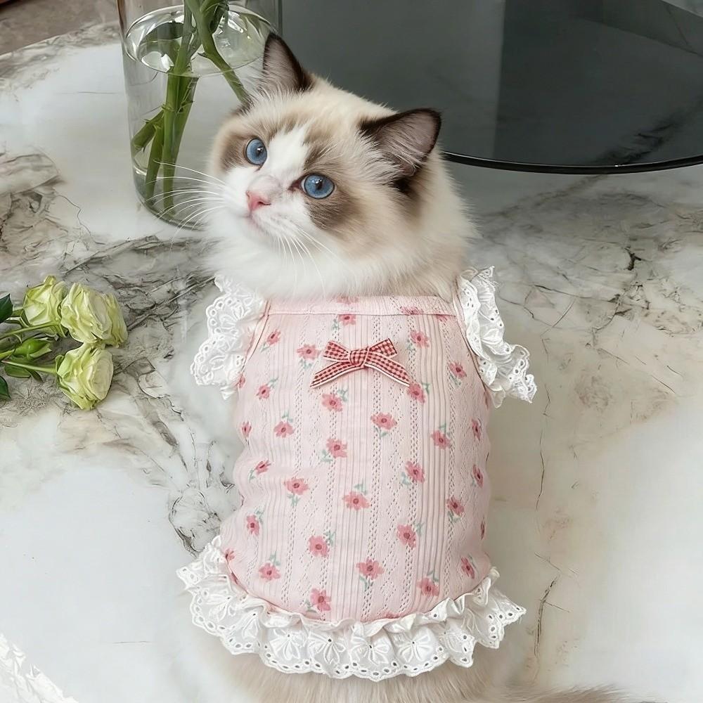 Новый Цветочный Дизайн Щенячьи Жилеты Кружевная Отделка Короткий Стиль Кошачья Майка Полиэстер Белый Розовый Жилет для Маленькой Собаки Мода для Питомцев