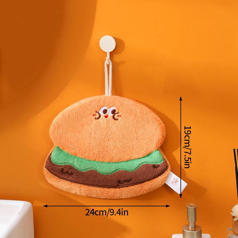Cartoon Hamburger Toast Hand Towel Absorbent Coral Velvet Washing Hand Cloth Kitchen Bathroom Hanging Children Towel Thickened