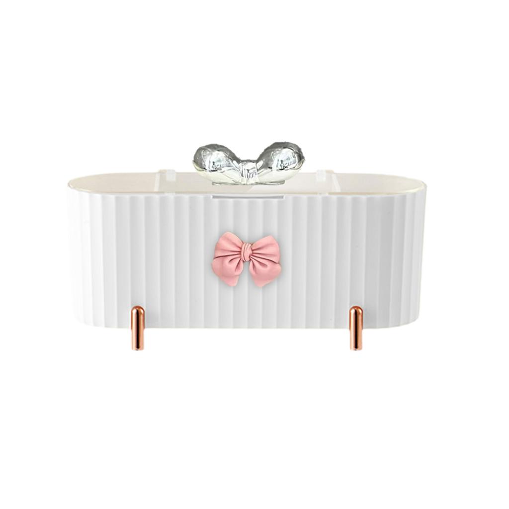 Cosmetic Storage Box Cute Bow Design 3 Grid Transparent Cover Suitable Stick Puffs and Cosmetics Suitable Bathroom Decoration