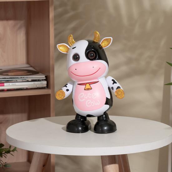 Kids Electric Cow Toy with LED Light Music Singing Dancing Cartoon Dairy Cattle Toy Toddlers Interactive Educational Movable Eyes Animal Musical Toy