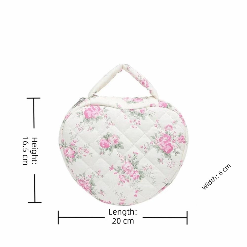 Cute Design Handheld Cosmetic Bag Quilting Cotton Floral Pattern Toiletry Bags Large Capacity Zipper Makeup Bag Handbag Storage