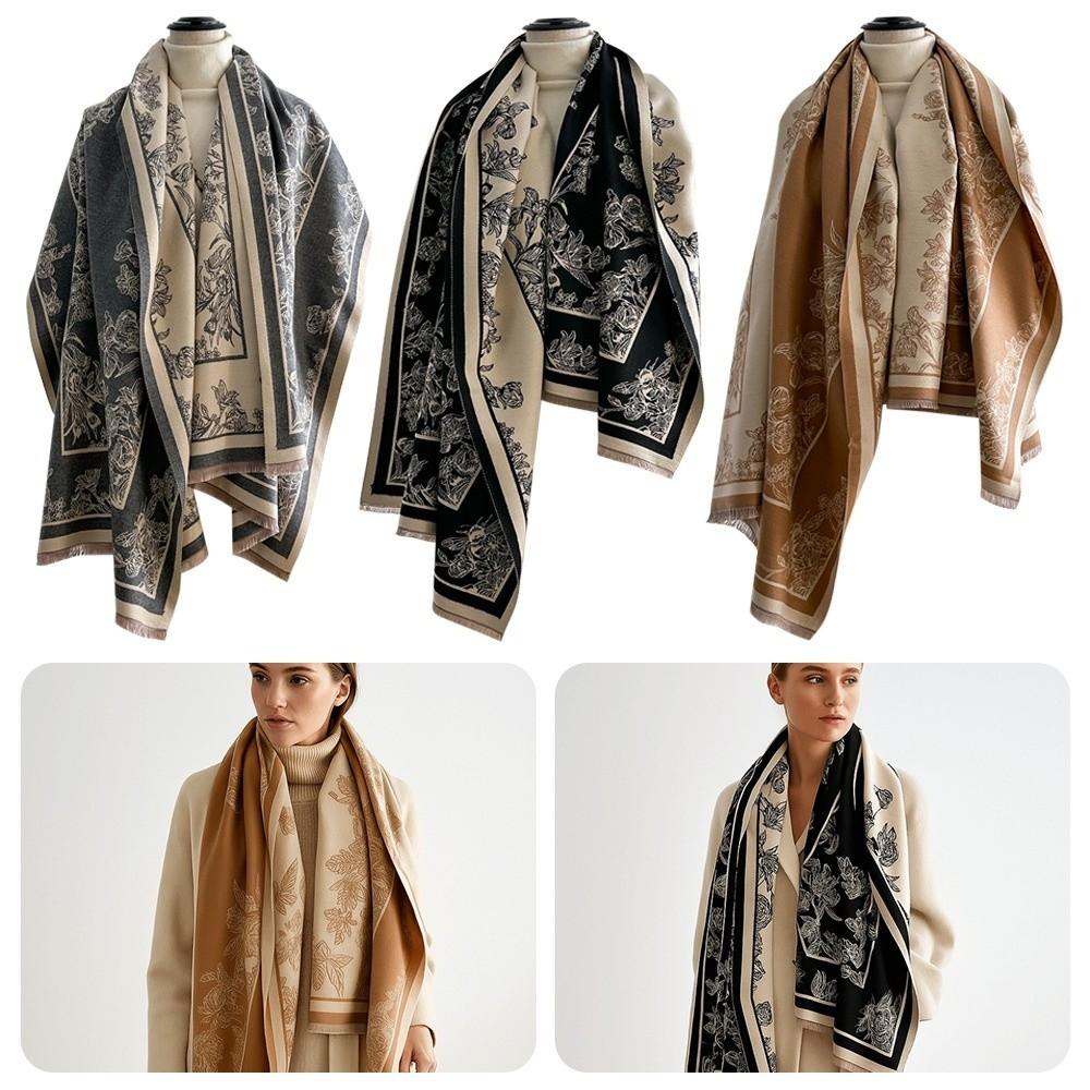 Thick Faux Cashmere Scarf Retro Women Wraps Elegant Lady Stoles Winter Season