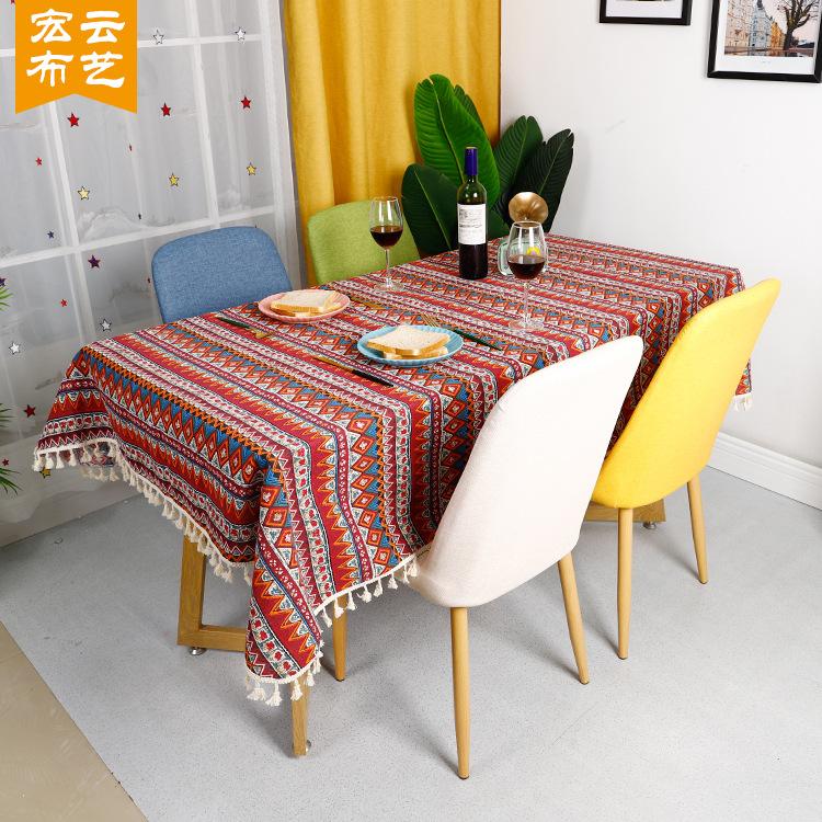 Скатерть в этническом стиле «Четыре сезона» в стиле ретро, ​​хлопковая льняная скатерть с богемным принтом, скатерть для обеденного стола, скатерть для журнального стола, прямоугольная скатерть