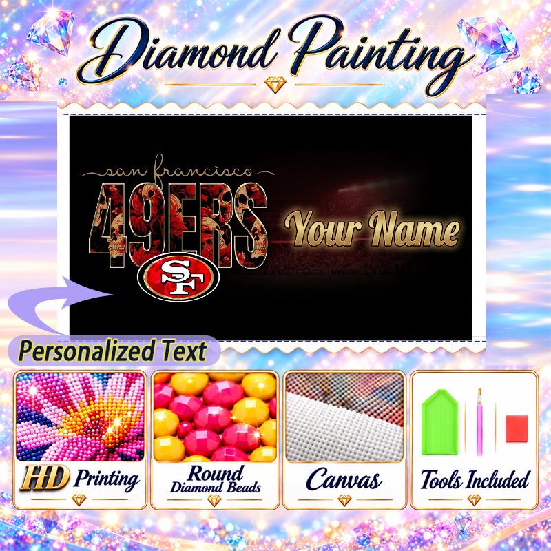 San Francisco 49ers 5D DIY Diamond Painting Custom Name Text, Full Drill Rhinestone Mosaic Art Home Gift