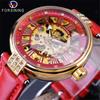 Ladies' Diamond Automatic Mechanical Watch Golden Hollow Skeleton Movement Women's Fashion Watch Holiday Gift Waterproof Luminous Watch
