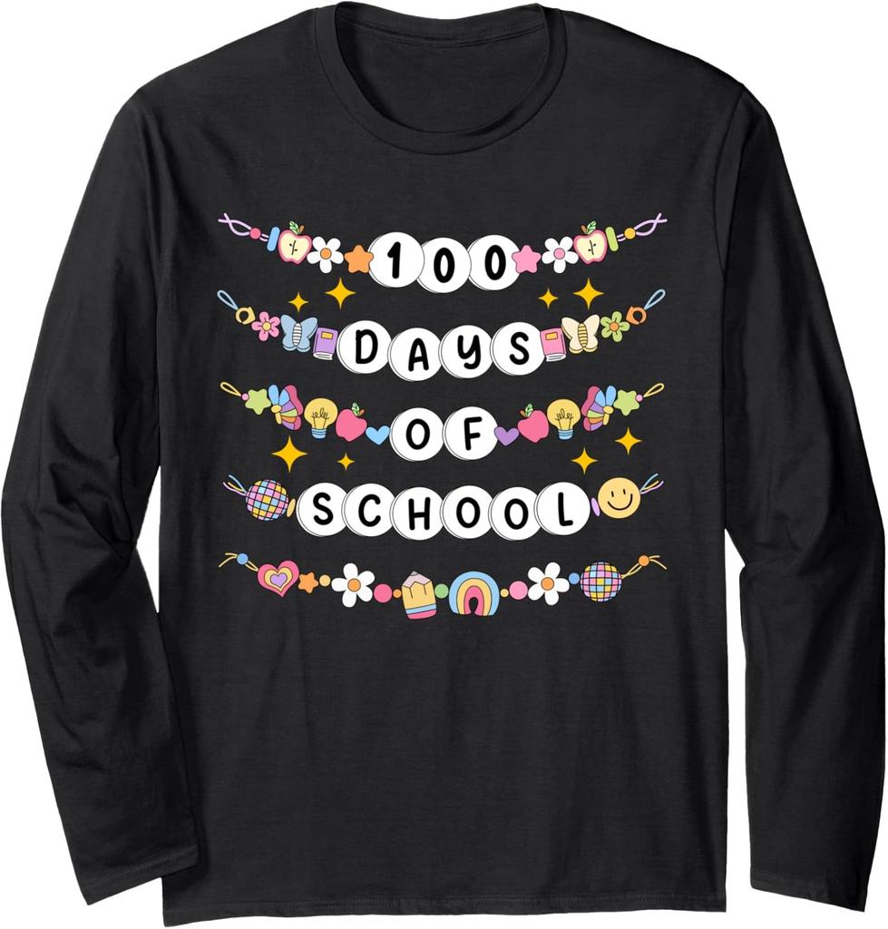 100 Days of School Friendship Bracelets Design Long Sleeve T-Shirt