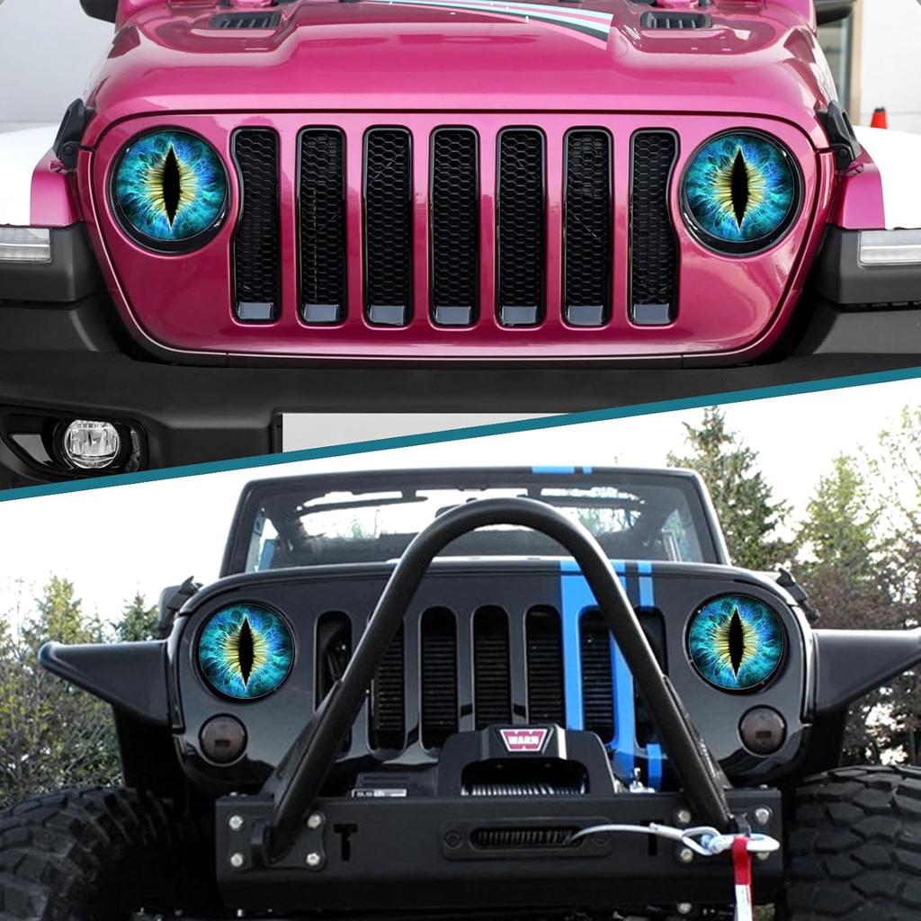 Наклейки «Глаза Зверя» на фары для Jeep, 3D круглые забавные наклейки для кузова грузовика, автомобиля, окна, бампера (синий)