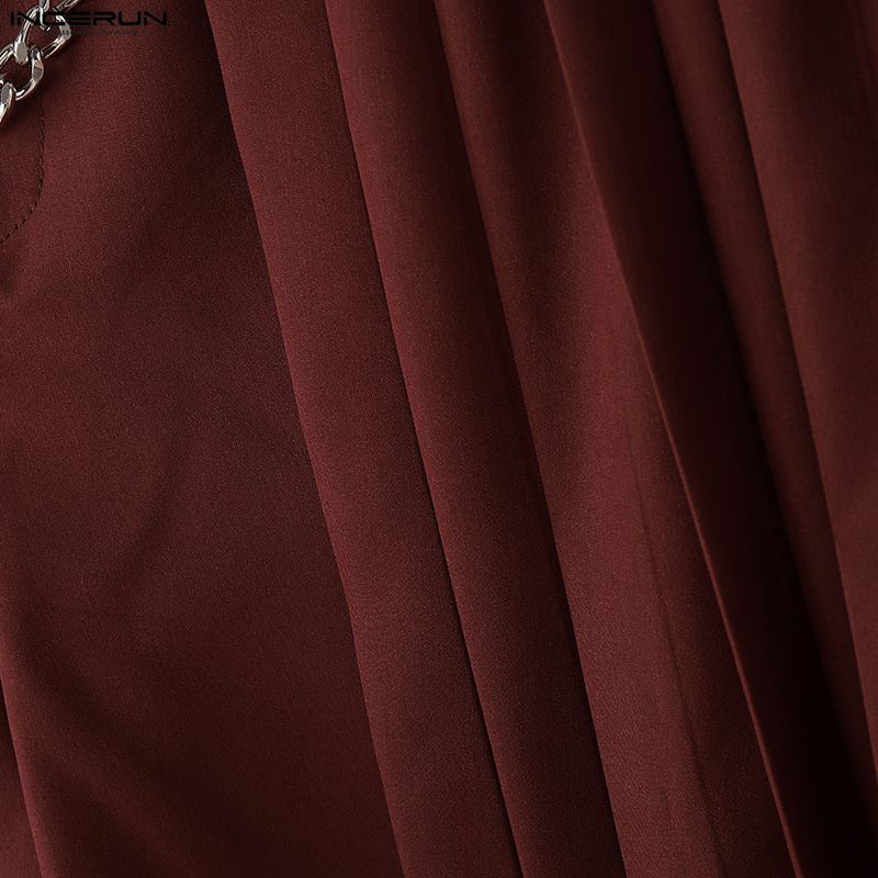 INCERUN Мужские брюки с молнией спереди, многослойные, однотонные, повседневные, длинные, плиссированные