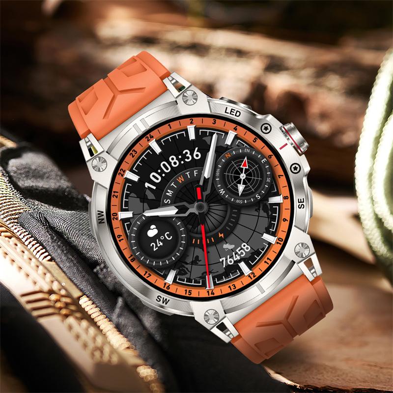 Умные часы KC89 для мужчин, для занятий спортом на открытом воздухе, светодиодный фонарик, компас, Bluetooth-звонок, голосовой ИИ, мониторинг здоровья, фитнес-трекер, смарт-часы