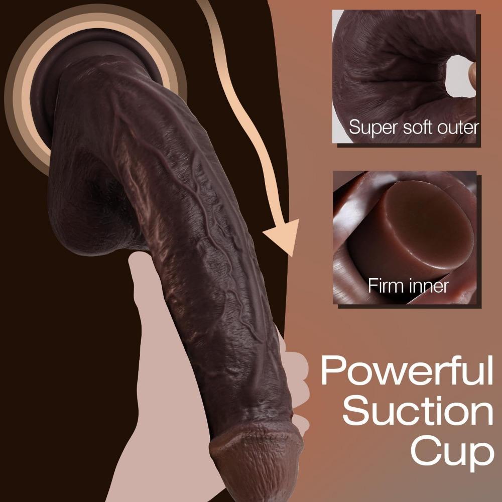 11 Inch Realistic Black Dildo - Lifelike Silicone Big Thick Sex Toy with Strong Suction Cup for Hands-Free Vagina & Anal Stimulation