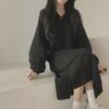 Korean Solid Color Polo Collar Plus Velvet Loose Long Dress for Autumn and Winter