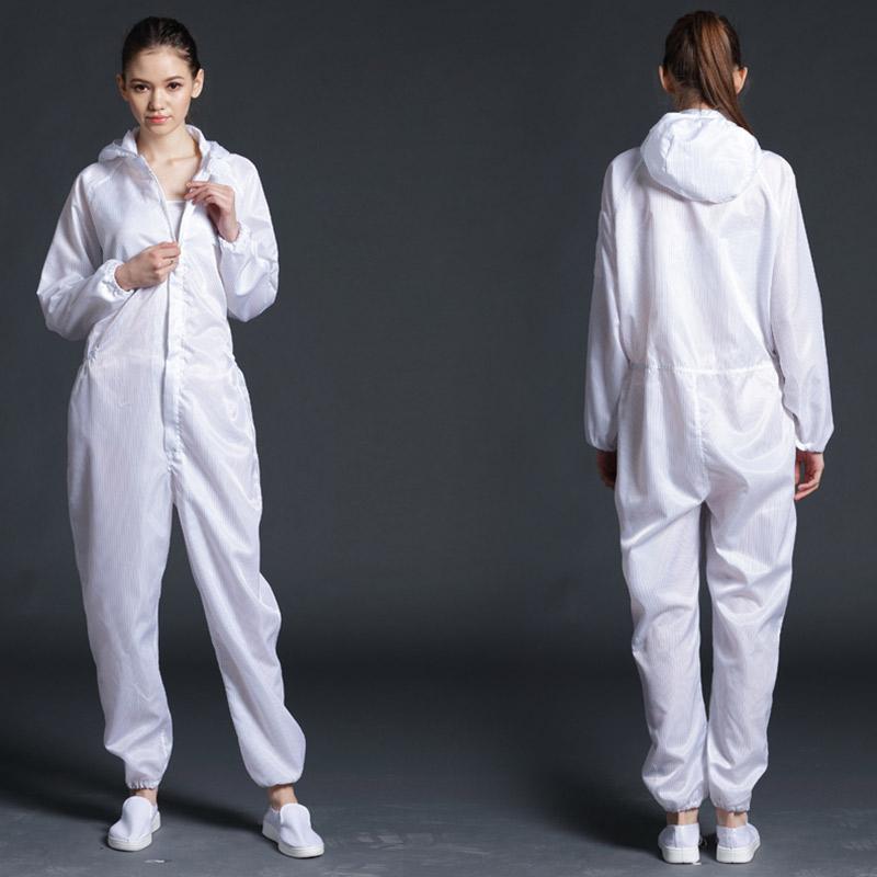 Unisex One-piece Coveralls Uniform Clean Clothes Hooded Cleanroom Garments Clean Dust-proof Anti-Static Clothing Work Protection