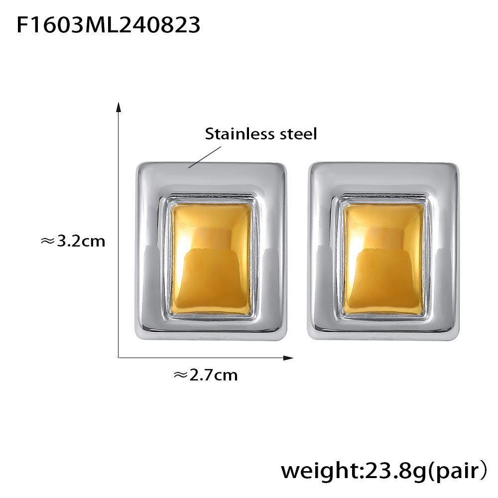 Прямоугольные серьги из нержавеющей стали в европейском и американском стиле с PVD-позолотой, модный дизайн с цветовым сочетанием для женщин