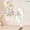 Women Plus Size Two Piece Set Scoop Neck Sleeveless Floral Printed Tank Top And Fitted White Yellow Pants