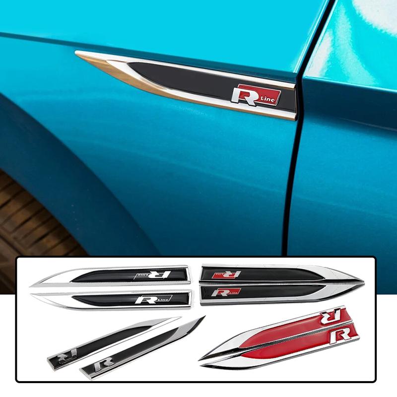 2PCS Car Fender Side Emblem Sticker Decoration for Volkswagen VW R Rline Badge GOLF JETTA MK4 PASSAT Polo SCIROCCO T-ROC Vento OO1