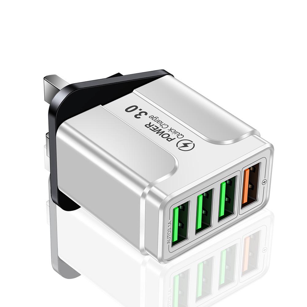 QC3.0 4-Port USB Rapid Charger for EU/UK/AU Plugs - Multi-Device Fast Charging