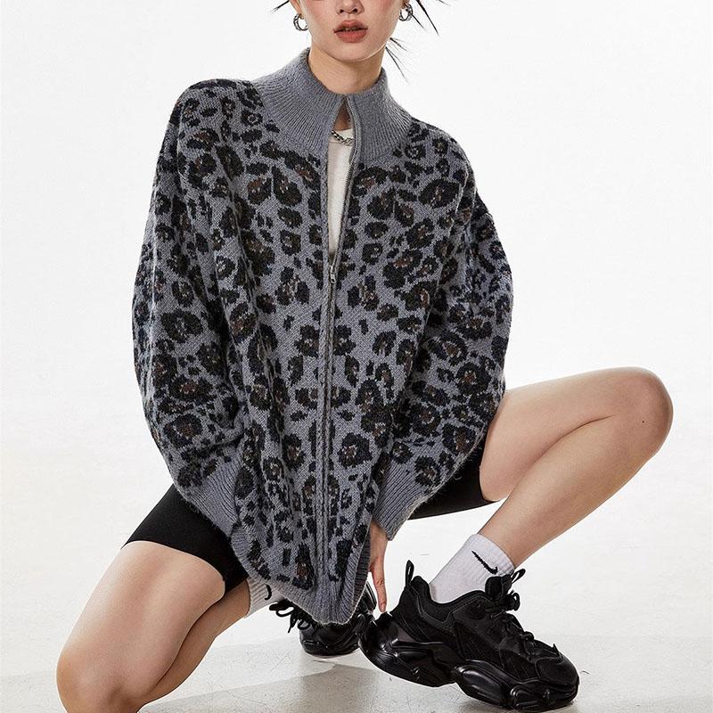 Пальто для женщин осень-зима леопардовый утолщенный винтажный вязаный кардиган повседневное пальто куртка
