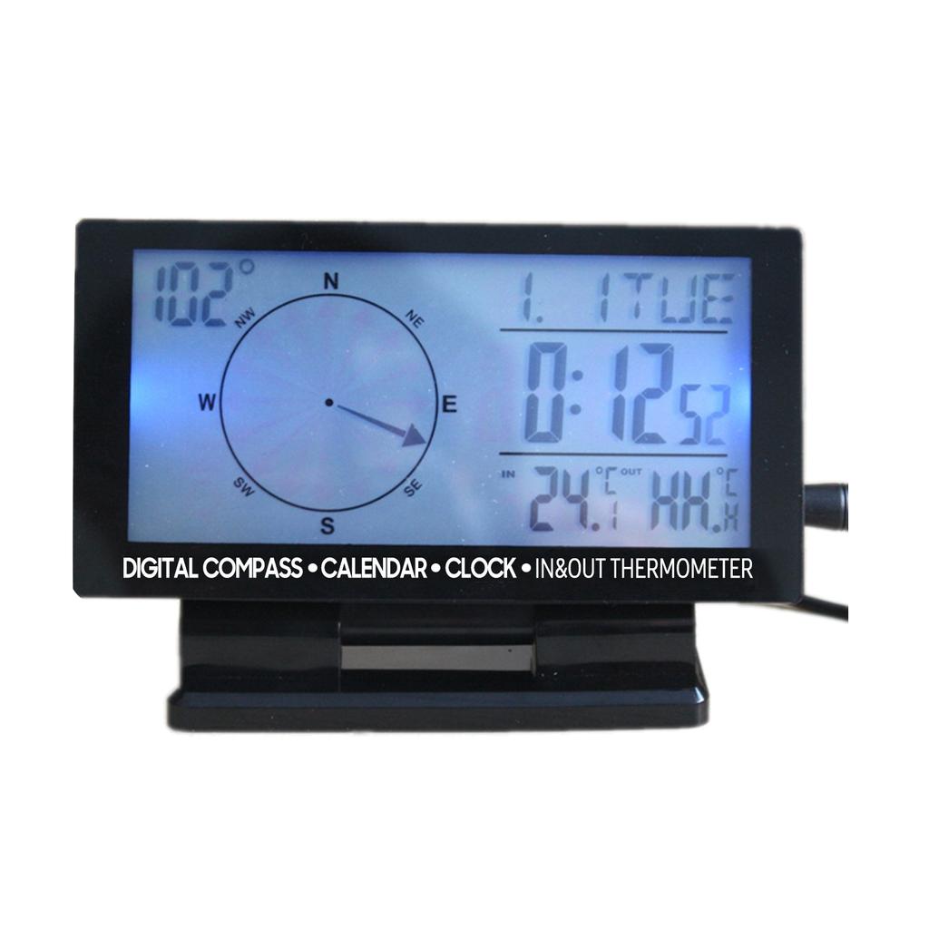 LCD Digital Car Thermometer Multifunction Automobile Compass Gauge Vehicle Clock Calendar Week