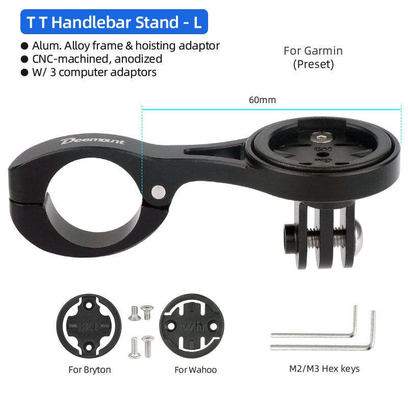 Deemount Bicycle Computer Holder Stand TT Handlebar Speedometer Mount Incl. 3 Adapters for GARMIN Bryton Wahoo Fits GoPro Camera