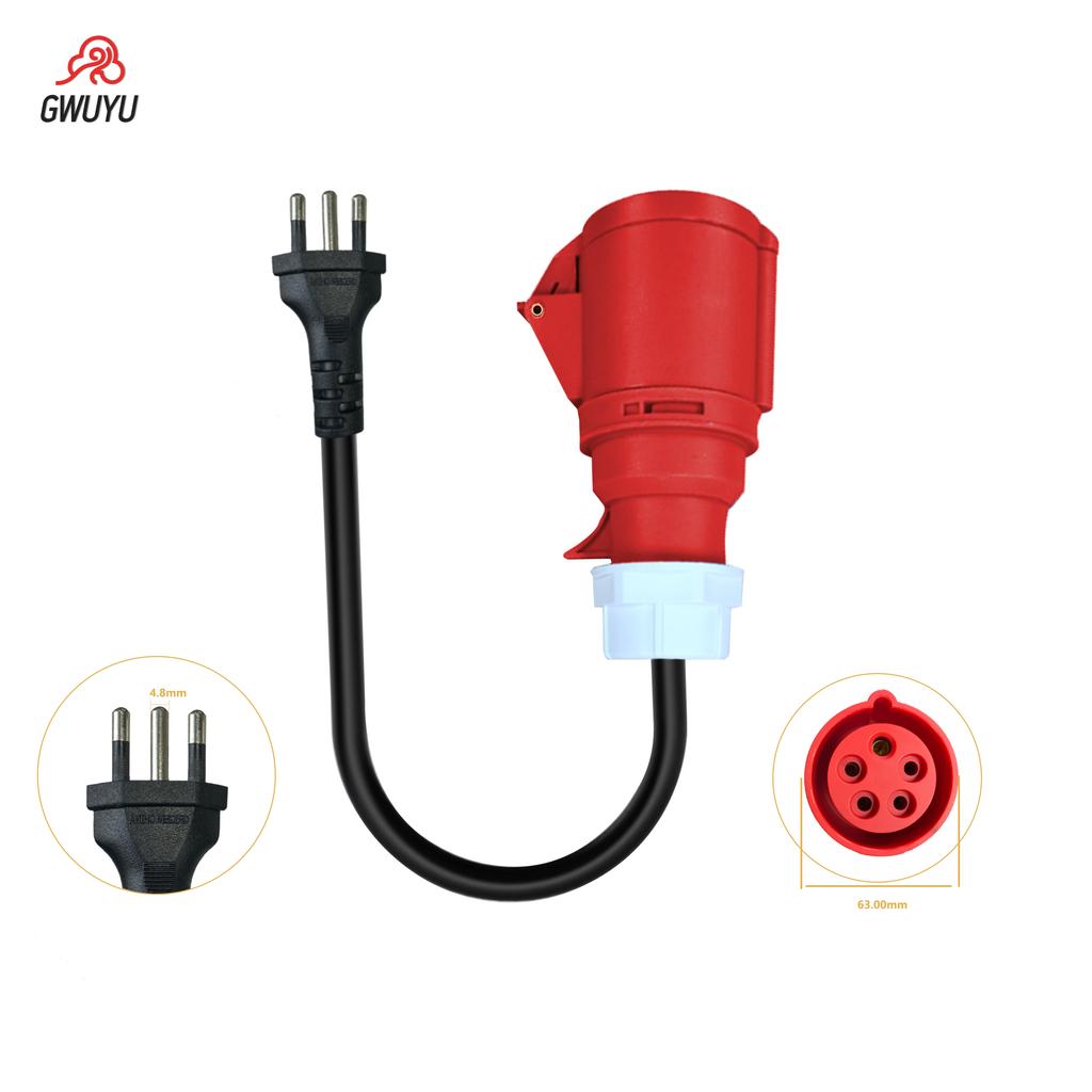GWUYU Portable EV Charger Blue/Red Brazilian Plug Adapter 7 kW to 3.5 kW 11 kW to 3.5 kW Custom Home Charging Plug