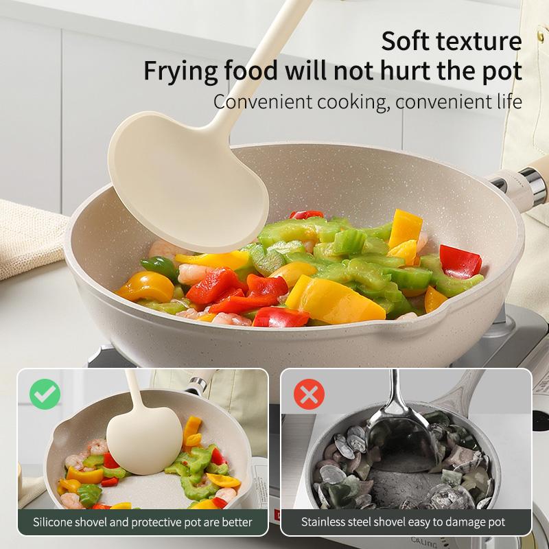 Набор для приготовления пищи Лопатка-гриб и суповая ложка Силиконовые кухонные принадлежности Приготовление пищи Ручка Неприлипающая кастрюля Набор кухонной посуды