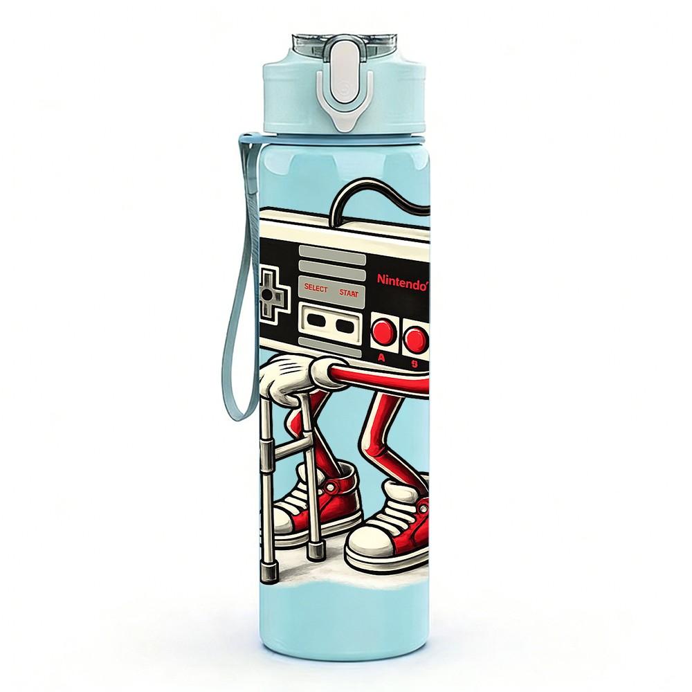 1PC Vintage Boombox Radio Retro Print 750ml Color Plastic Sports Water Bottle Leakproof Flip Straw Lid Suitable for Sports Office Home Use