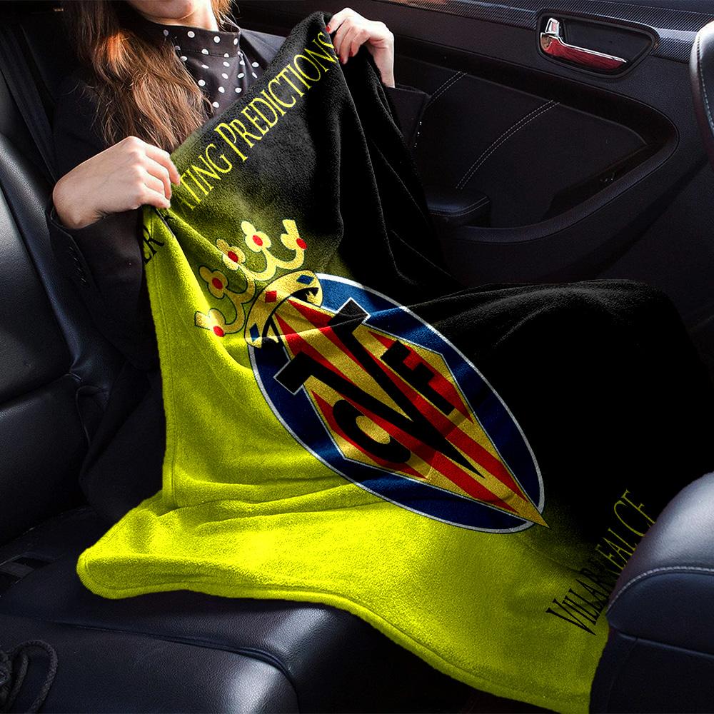 Club Vill-arreal Crest Design Flannel Blanket, Soft Polyester, Modern Design, All-Season for Camping, Travel, Gifts for holidays or birthdays