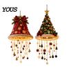 Plush Fabric Holiday Decor Lighted Christmas Ceiling Hanging Decor, Pre-Lit Tree Bell Pendant with Big Warm LED, Porch Doorway Ornament, Indoor