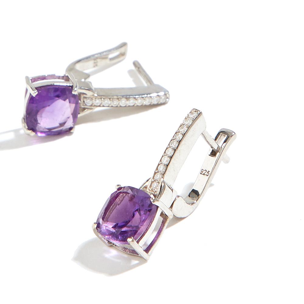 Stunning Silver Earring Ring Necklace for Women & Girls Natural Amethyst February Birthstone Jewelry Proposal Dating Love Gift