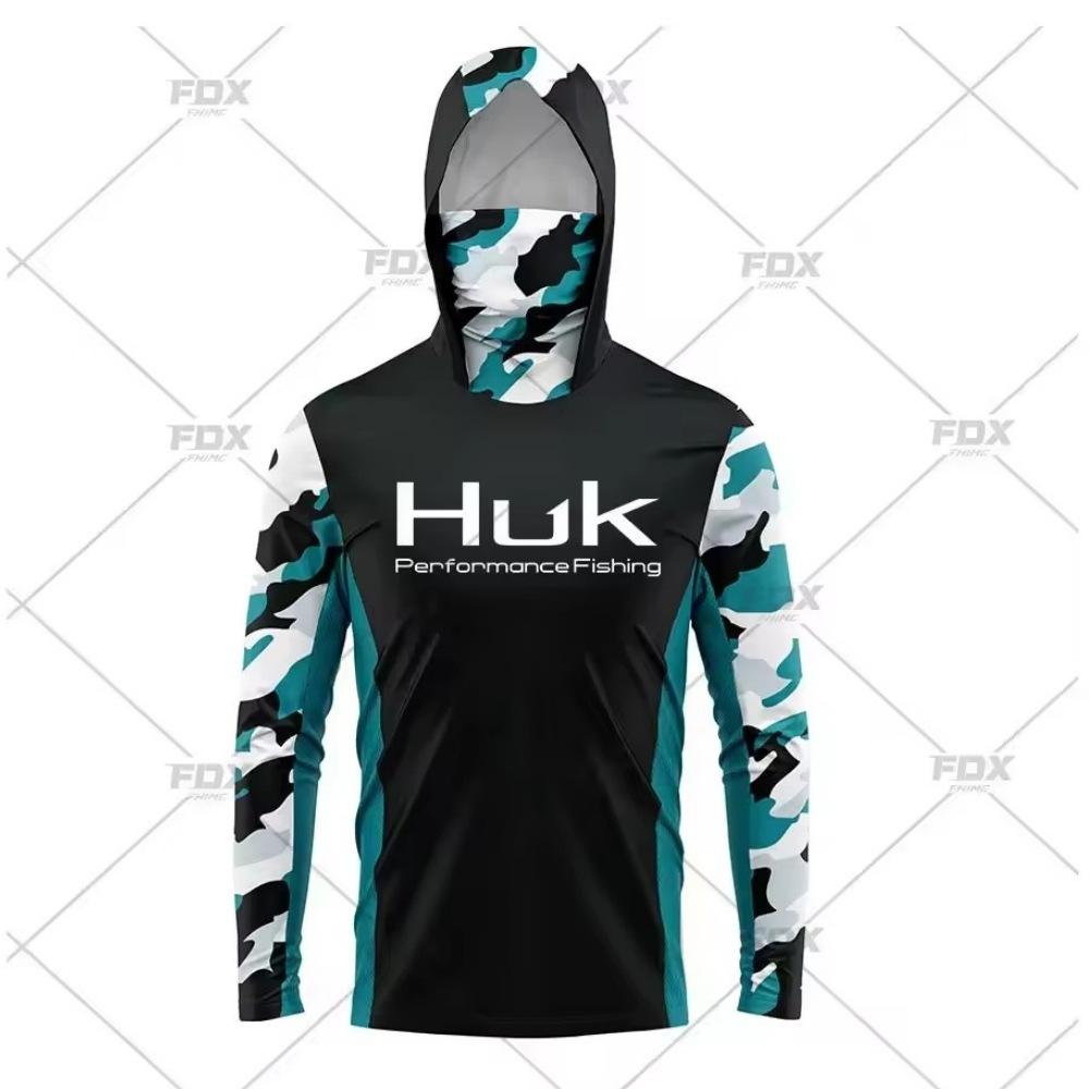 2024 Новый HUK Костюм для рыбалки с длинным рукавом, капюшоном и маской, защита от УФ, дышащая футболка для рыбалки Luya, повседневная спортивная одежда для рыбалки
