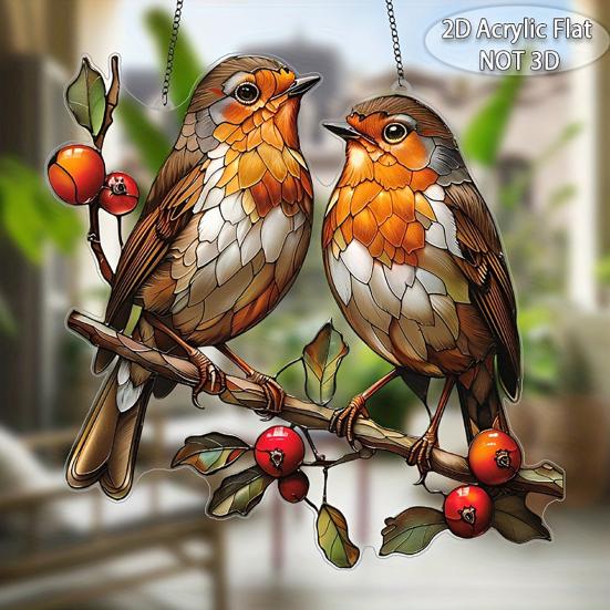 Colorful Bird Acrylic Hanging Decoration Indoor Outdoor Garden Yard Window Wall Hanging Stained Glass Effect Bird Ornament Suncatcher Sign