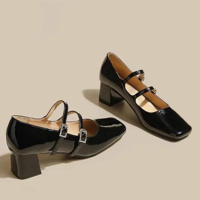 Модная женская обувь 2025 Мэри Джейн Женские туфли на высоком каблуке Модные туфли для платья Женские Женские с квадратным носком Ремешок с пряжкой Массивный каблук Обувь Женская