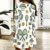 Women Plus Size Scallop V Neck Long Sleeve White Printed Casual Dress