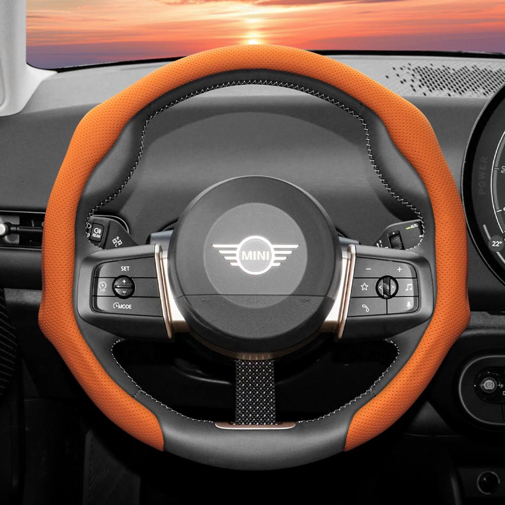 Suitable for Mini Perforated Leather Steering Wheel Cover Non-Slip Breathable for Cooper R56 F56
