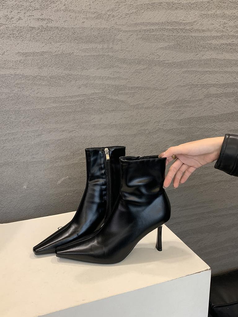 Модные женские ботильоны с острым носком, черные, бежевые, красные, с боковой молнией, тонкие, высокие каблуки, челси, ботфорты 2024 года, новые поступления, туфли-лодочки для вечеринок, обувь 39