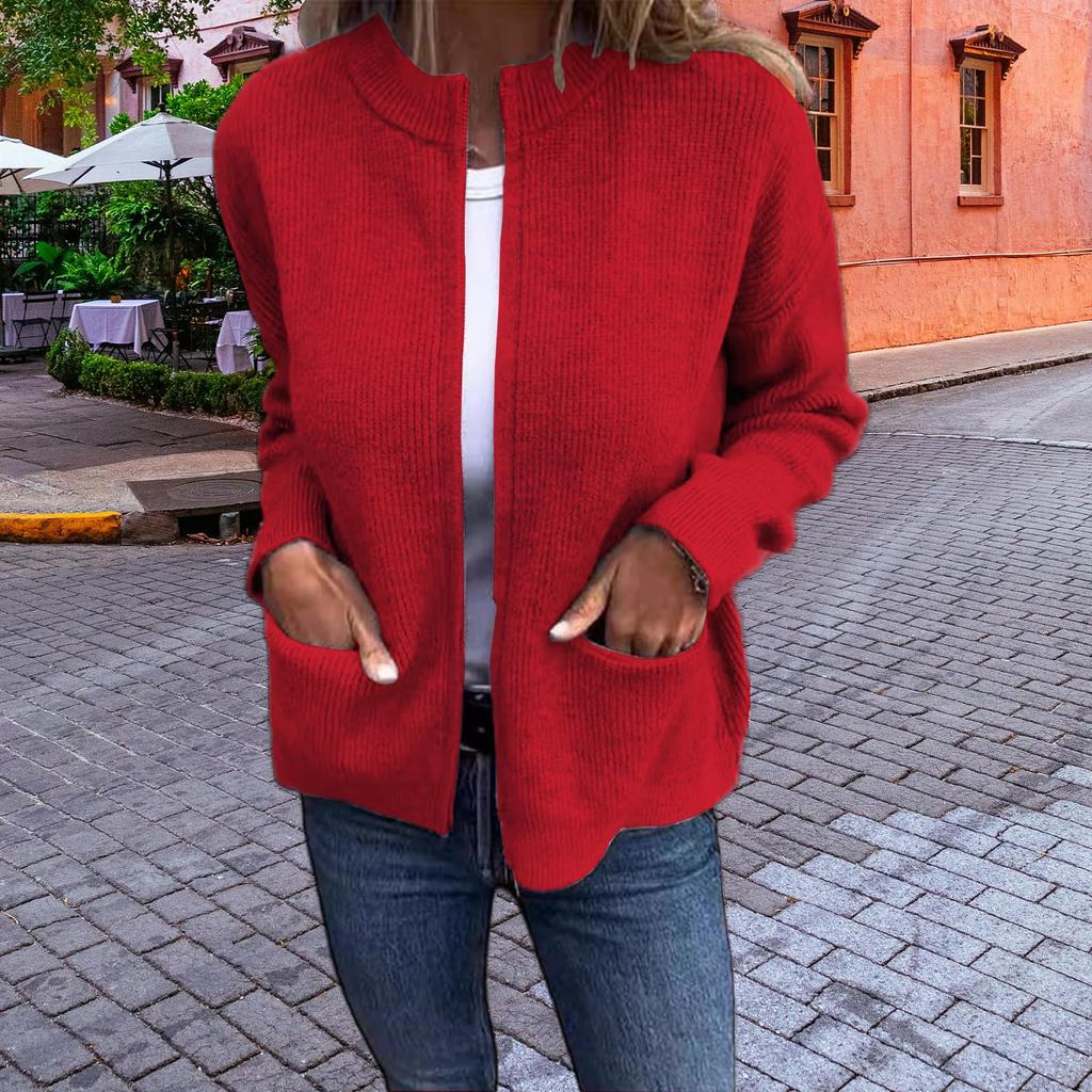 Женская модная однотонная куртка с длинными рукавами, воротником-стойкой, застежкой-молнией, свободного кроя, с карманами, повседневная куртка