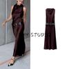 Spring New Women Clothes French Style With Belt Round Neck Sleeveless Silk Satin Texture Midi Dress 2277302