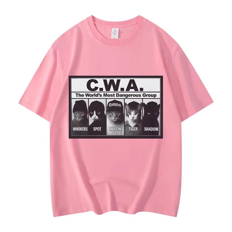 Летний Унисекс Винтажный Топ Модная Футболка CWA Самая Опасная Группа в Мире Забавный Кот Мем Графические Футболки Модная Винтажная Футболка с Коротким Рукавом
