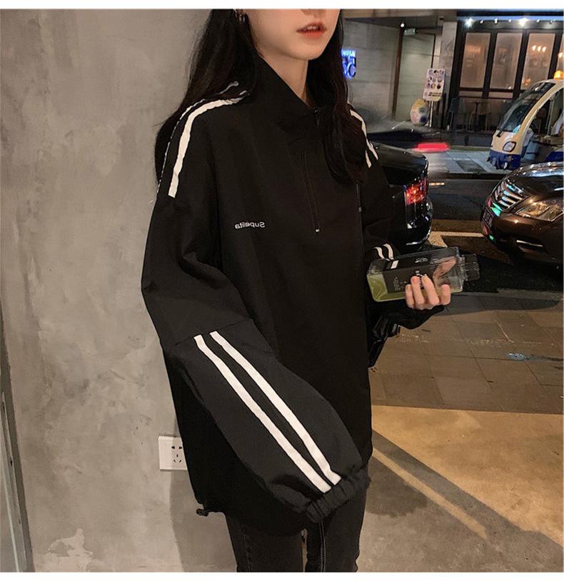 Zip Sweatshirt Women's Plus Size Spring Autumn Striped Long Sleeve Top