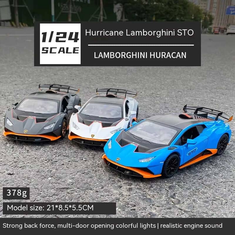 1:24 масштаба Lamborghini STO литая модель автомобиля с четырьмя дверями, звуком и светом, коллекционные украшения, реплика, высококачественная детская игрушка, подарок для мальчика