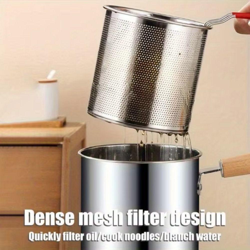 Strainer Basket Deep Fryer Pot Wood Handle Stainless Steel Frying Pan Household Cooking