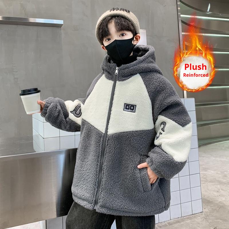 Boys' Lambskin Coat Autumn and Winter Children's Thick Wool Sweater Polar Fleece Children's Plush Cotton Coat