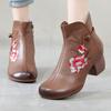 GKTINOO Floral Ankle Boots For Women Autumn Winter Genuine Leather Women's Boots Retro Handmade Comforable Shoes High Heels