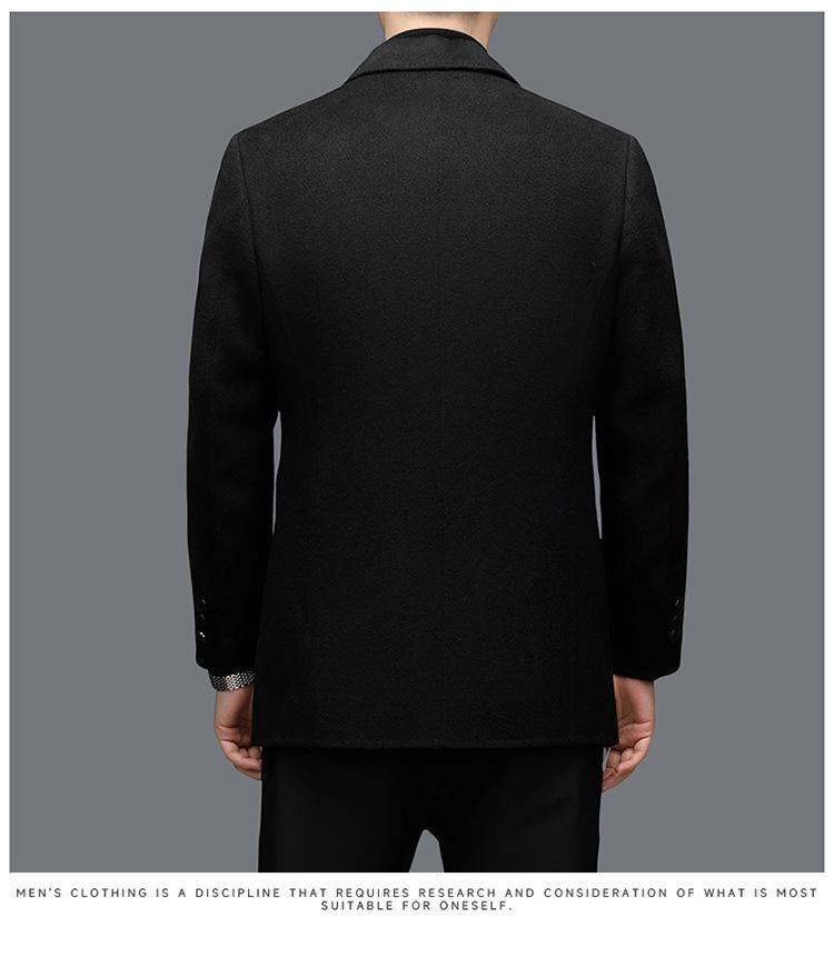 Мужское пальто средней длины премиум-класса из кашемира со съемной пуховой подкладкой и воротником-стойкой для осени/зимы.