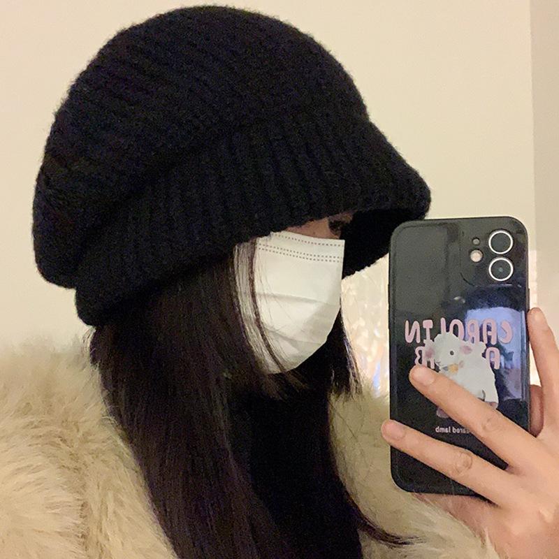 Wool hat women's autumn and winter loose stacking hat versatile big head circumference knitted warm ear protection cold hat shows small face